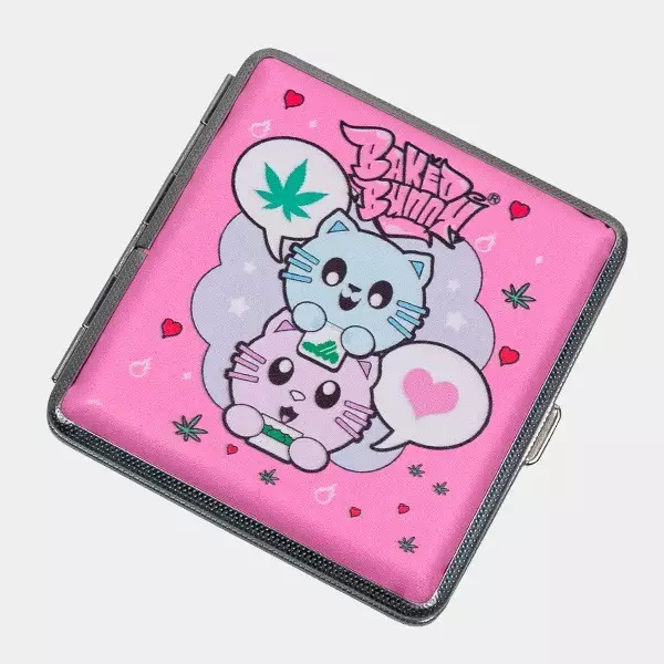 Rosige Metallzigarettenetui cats