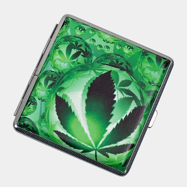 Metall-Zigarettenetui Rasta grünes Blatt grüner Hintergrund