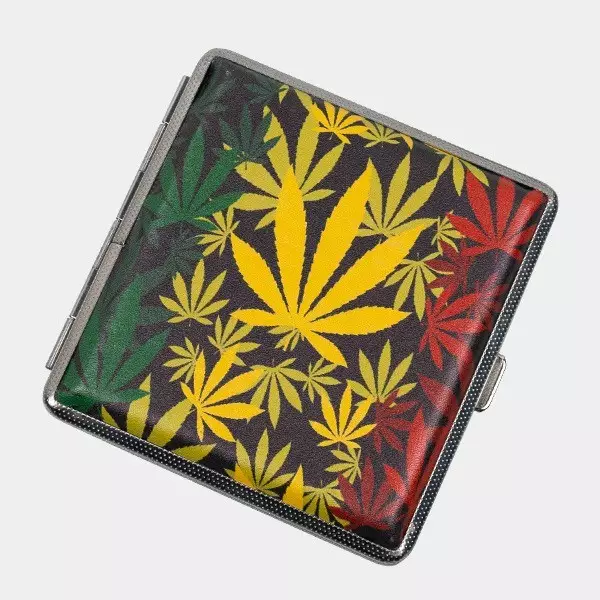 Metall-Zigarettenetui Rasta gelbes Blatt