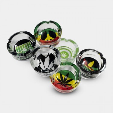 Kristall-Aschenbecher mit Marihuana-Zeichnungen - GB The Green Brand