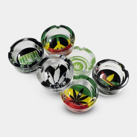 Kristall-Aschenbecher mit Marihuana-Zeichnungen - GB The Green Brand