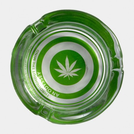 Kristall-Aschenbecher mit Marihuana-Zeichnungen - GB The Green Brand