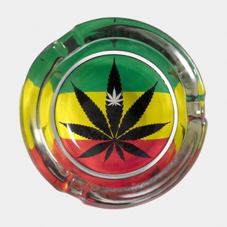 Kristall-Aschenbecher mit Marihuana-Zeichnungen - GB The Green Brand