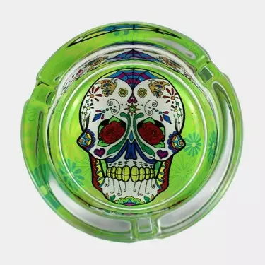 Kristall-Aschenbecher mit Marihuana-Zeichnungen - GB The Green Brand