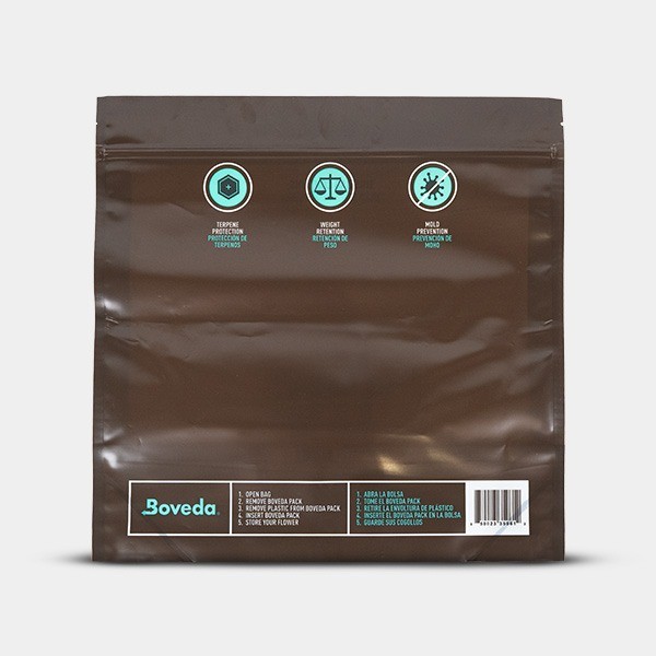 Boveda Fresh Bag 62% 67g Rückseite der Tüte