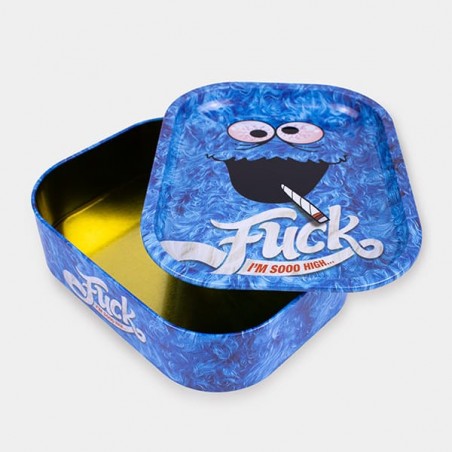 Metallbox mit Rollschale 'Fuck' offen