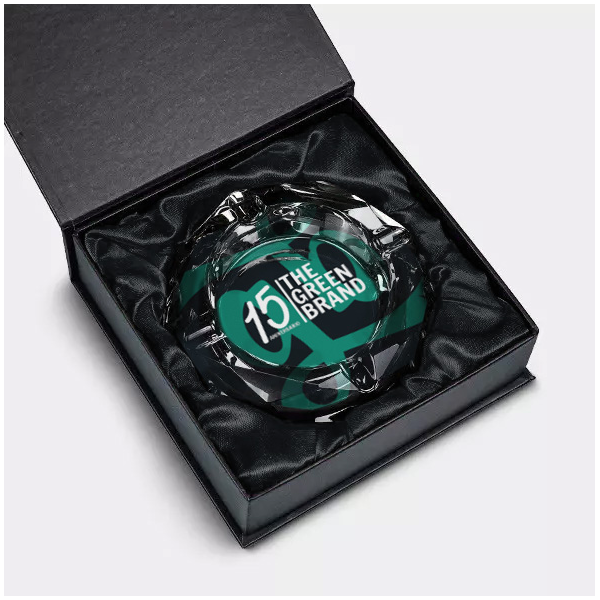Aschenbecher 15. Jubiläum Glas GB The Green Brand Aschenbecher aus Glas mit GB 15th Anniversary Etui