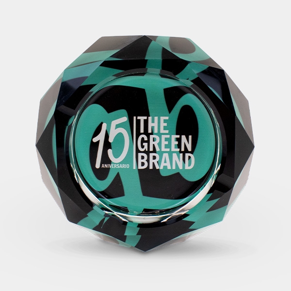 Sicht Aschenbecher aus Glas mit GB 15th Anniversary Etui