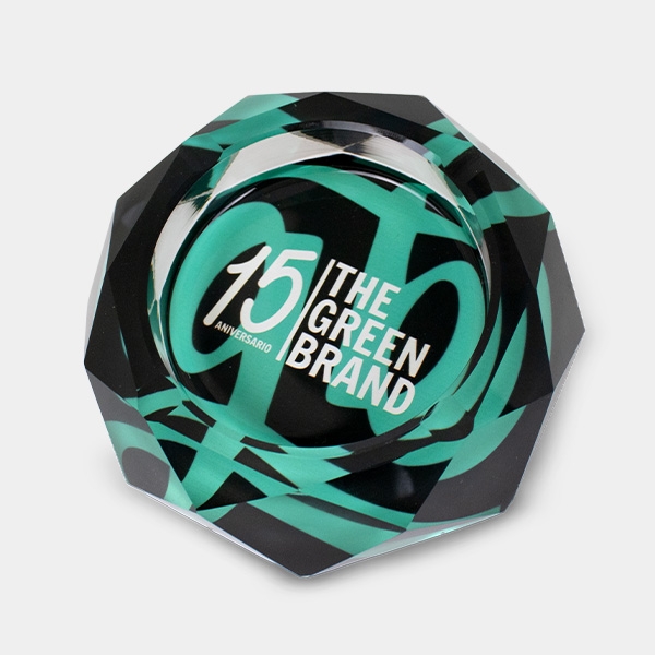 Aschenbecher aus Glas mit GB 15th Anniversary Etui