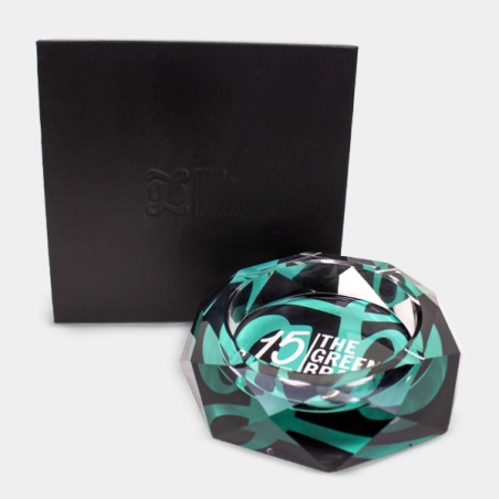 Aschenbecher aus Glas mit GB 15th Anniversary Etui