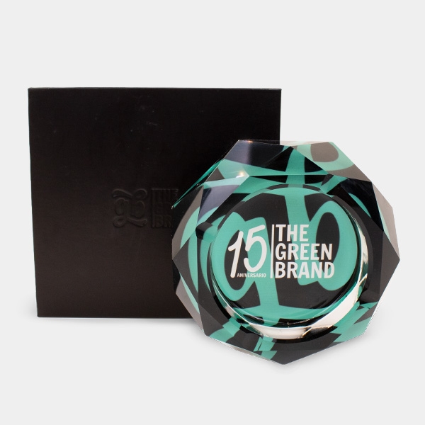 Aschenbecher aus Glas mit GB 15th Anniversary Etui