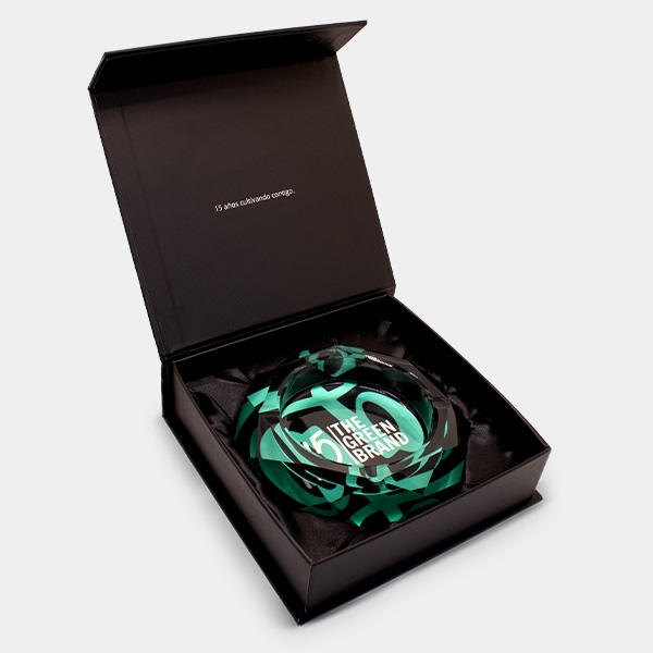 Aschenbecher aus Glas mit GB 15th Anniversary Etui