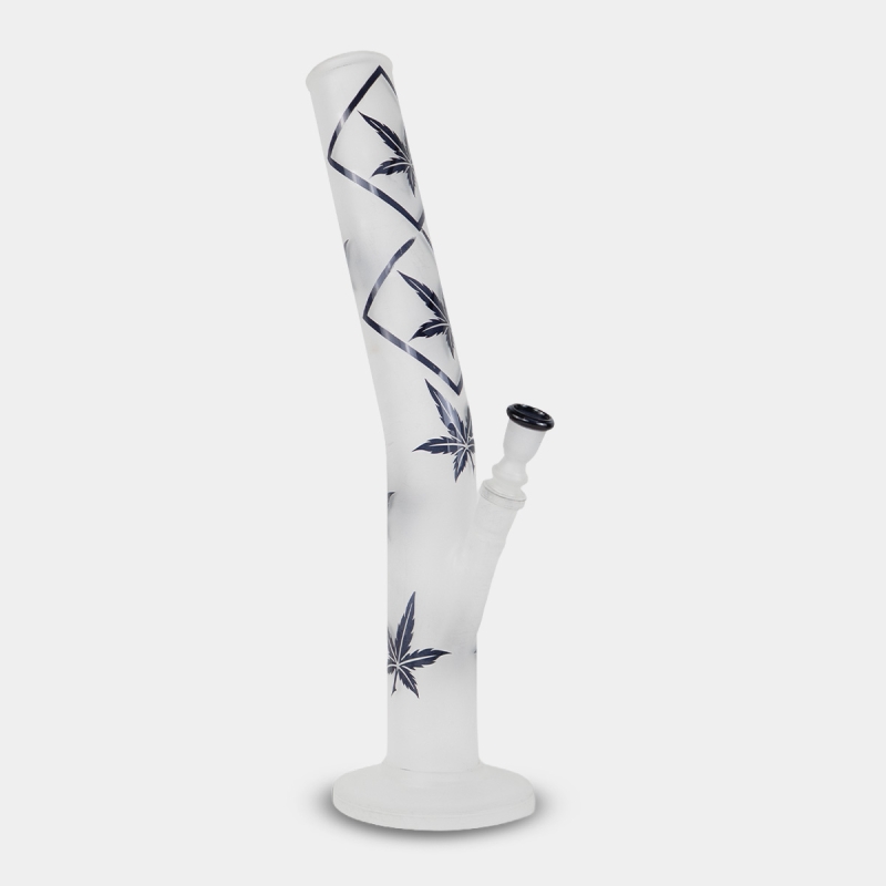 View Satinierte Glasbong mit blauen Blättern, 42 cm