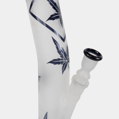 Bong aus satiniertem Glas mit blauen Blättern, 42 cm