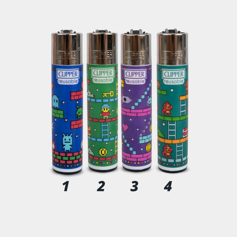 Clipper-Feuerzeug Insert Coins | Retro-Arcade- und Pixel-Art-Design