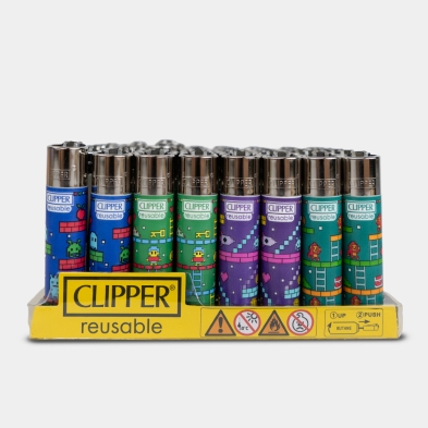Clipper-Feuerzeug Insert Coins | Retro-Arcade- und Pixel-Art-Design