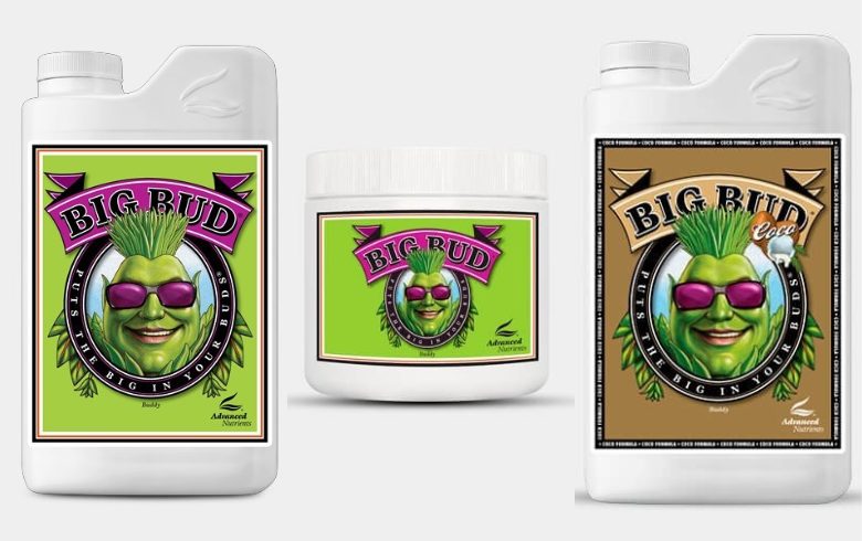 Envases de Big Bud líquido, Big Bud Powder y Big Bud Coco de Advanced Nutrients